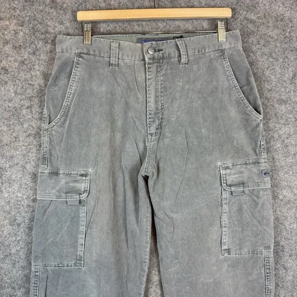 Vintage Quiksilver Corduroy Cargo Pants Mens 32x32 Gray Skater Grunge Y2K